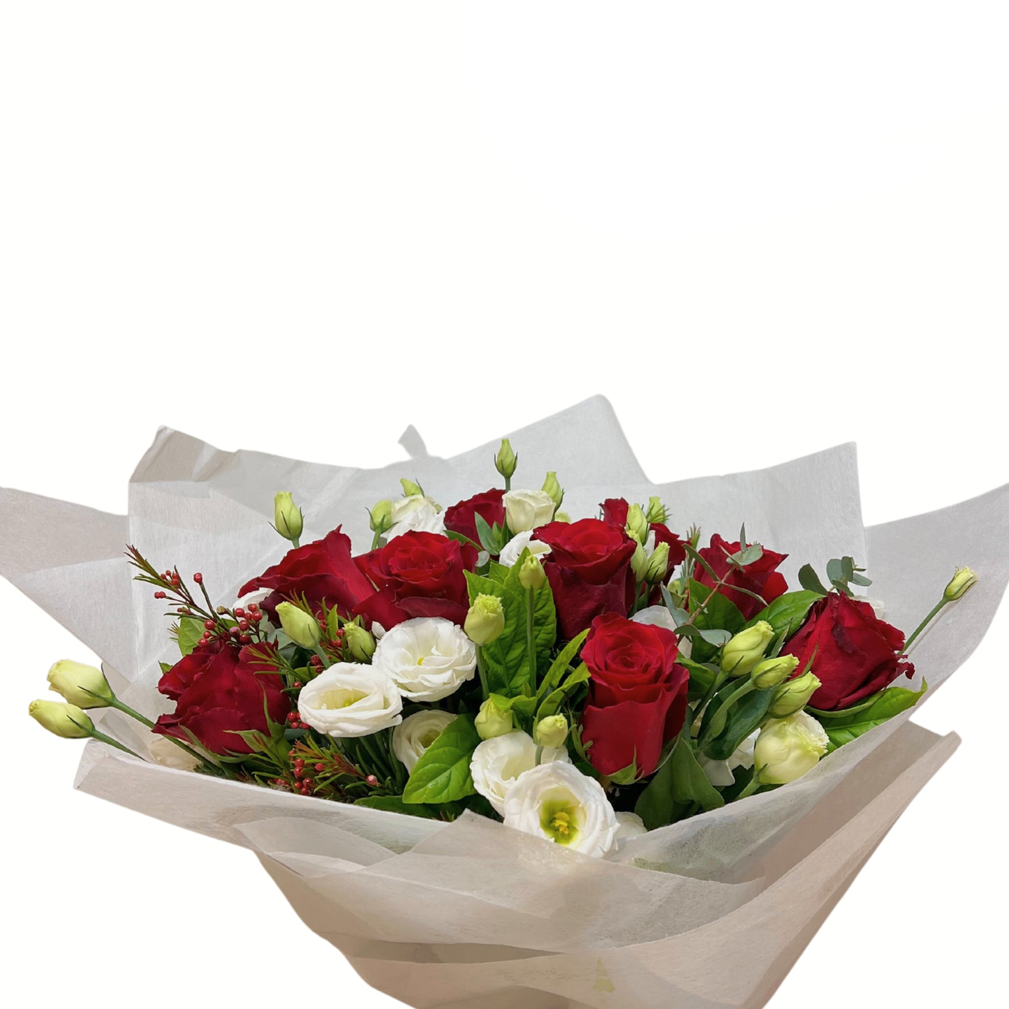 Timeless Elegance in Red Roses and White Lisianthus - Petalo - Flower Delivery Melbourne
