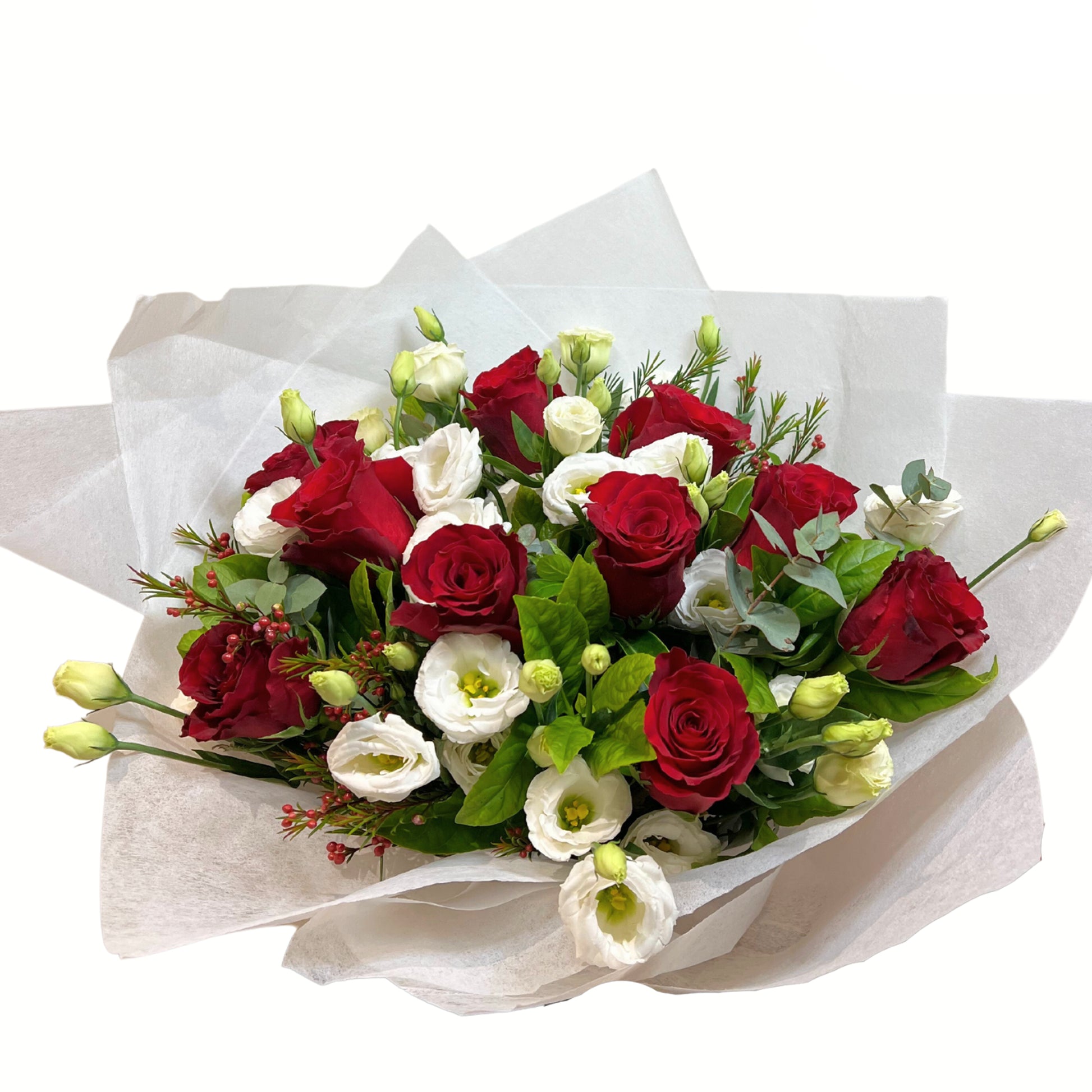 Timeless Elegance in Red Roses and White Lisianthus - Petalo - Flower Delivery Melbourne  