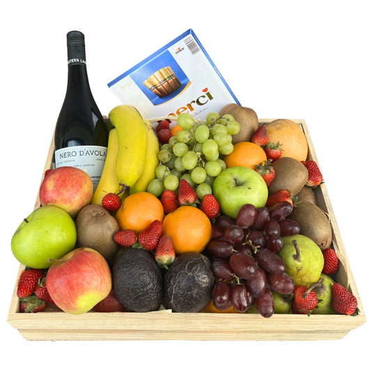 Fruit Hamper Box with Wine & Chocolate - Large - Petalo - Flower Delivery Melbourne  