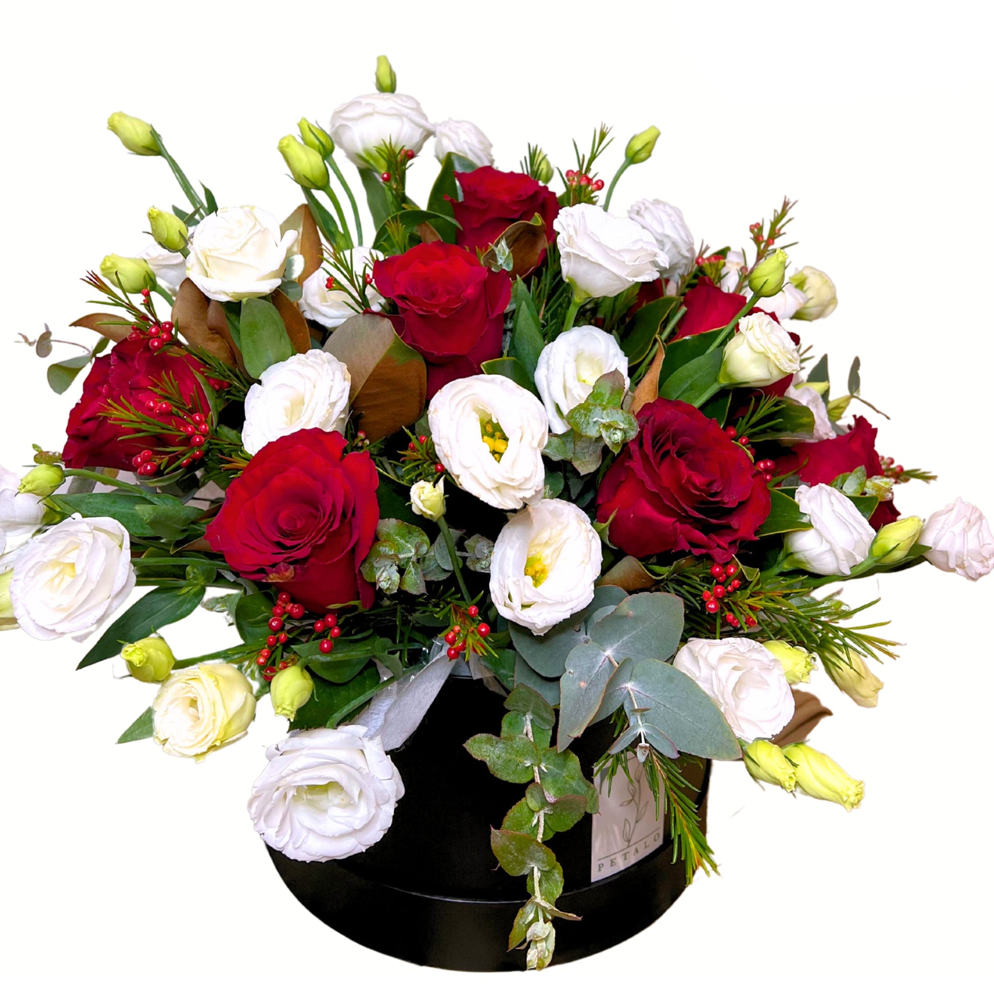 Red Rose and Lisianthus Flower Hatbox - Petalo - Flower Delivery Melbourne  