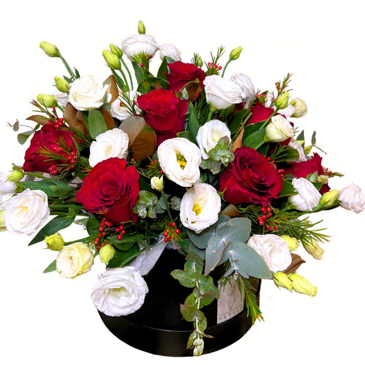 Red Rose and Lisianthis Flower Hatbox - Petalo - Flower Delivery Melbourne  