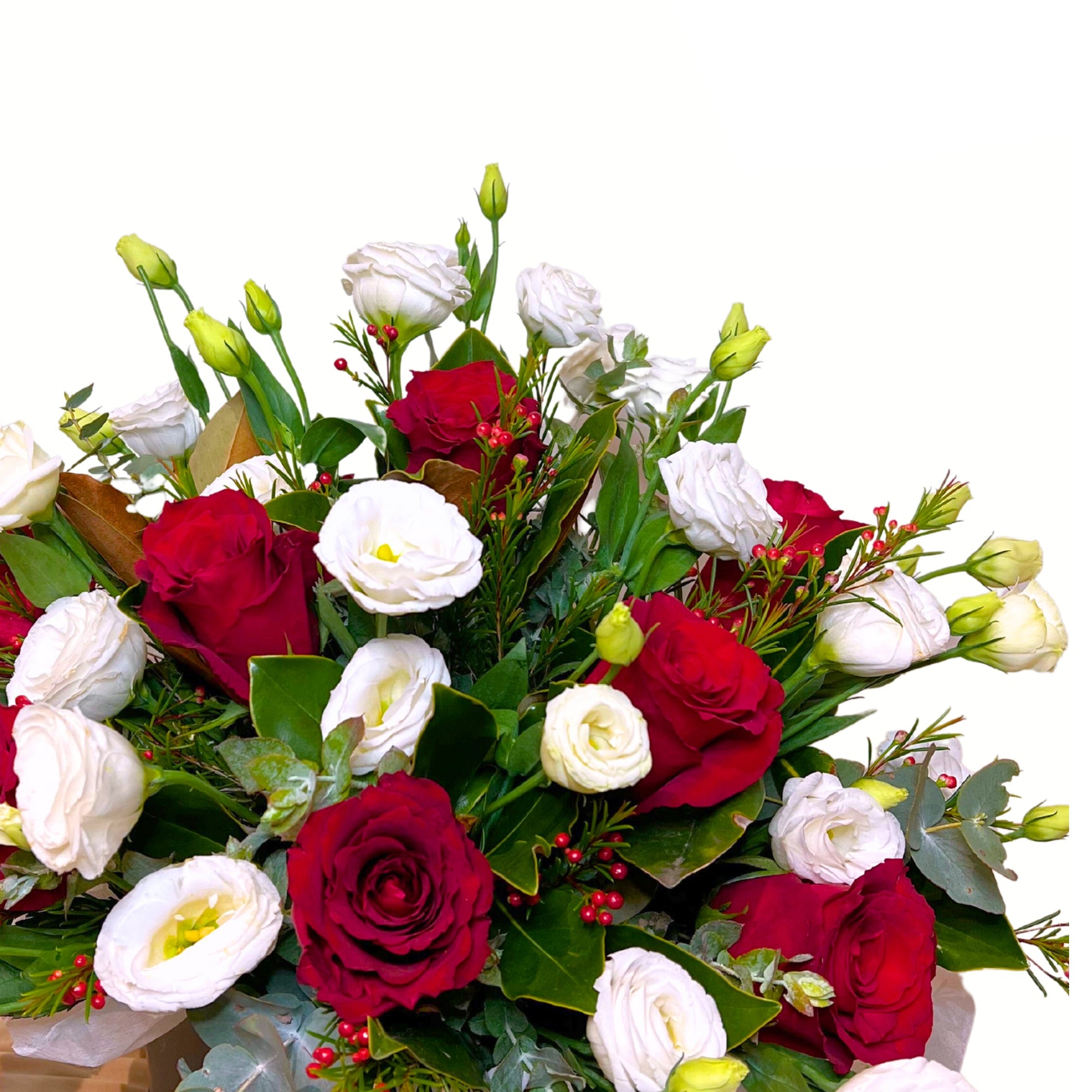 Red Rose and Lisianthus Flower Hatbox - Petalo - Flower Delivery Melbourne  